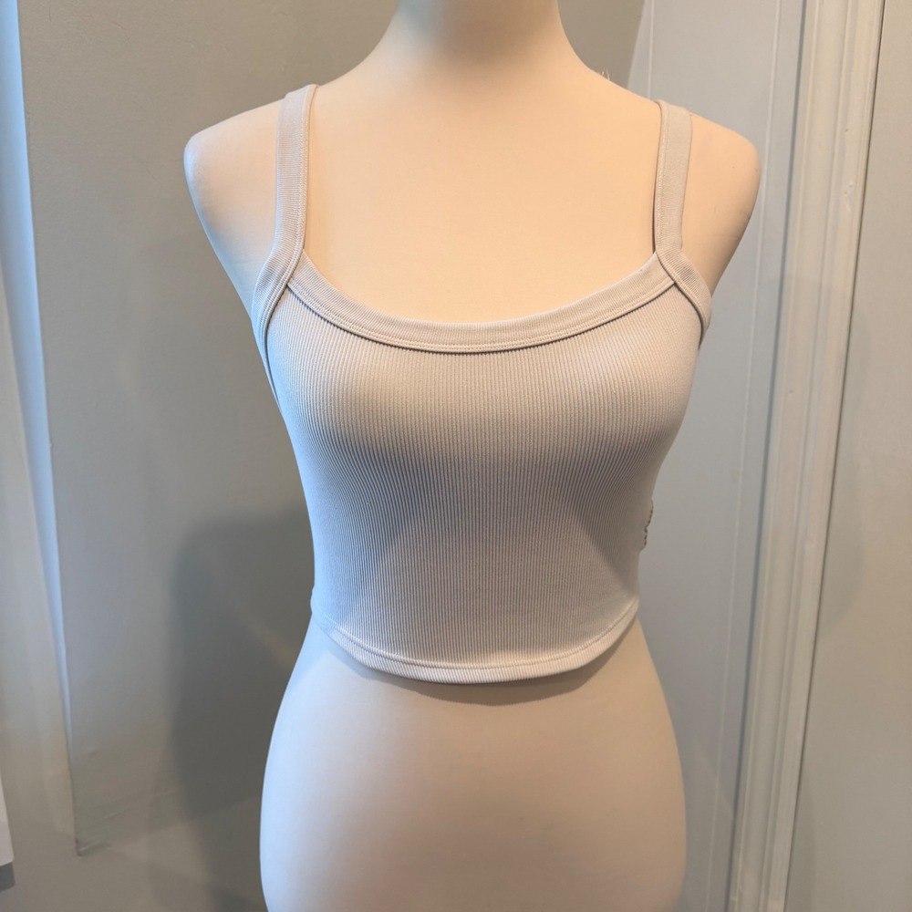 Free People (Movement) Pale Grey Crop Tank Top Ribbed Activewear | XS/S